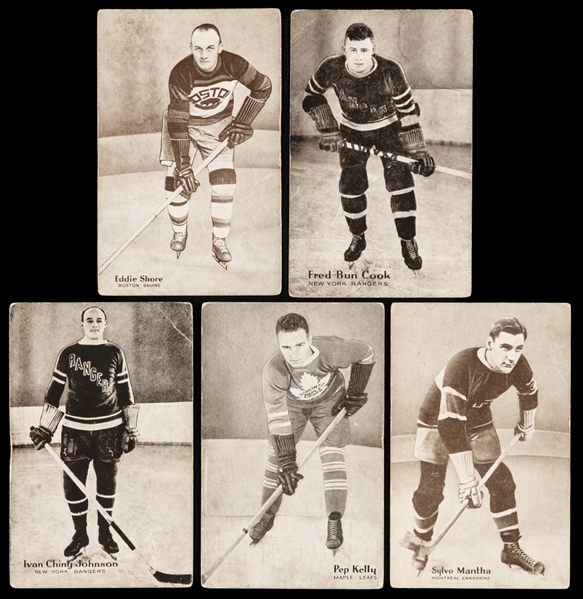 1936 Triumph Hockey Postcards (5) Including HOFers Shore, Cook, Johnson and Mantha