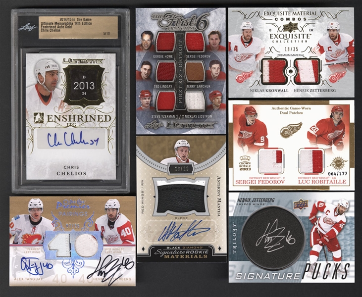 Detroit Red Wings Hockey Cards (61) Including Patches/Autographs/Rookies - Yzerman, Zetterberg, Lidstrom, Datsyuk, Chelios, Larkin, Mantha