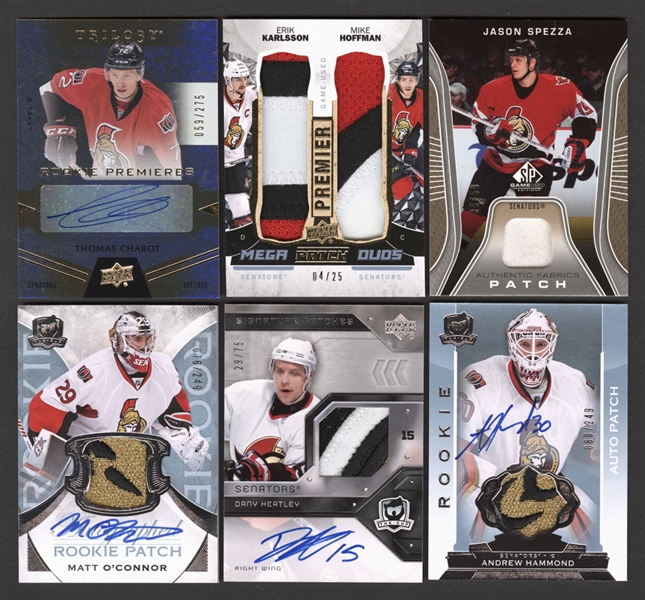 Ottawa Senators Hockey Cards (40) Including Patches/Autographs/Rookies - Alfredsson, Karlsson, Spezza, Heatley, Hoffman, Chabot