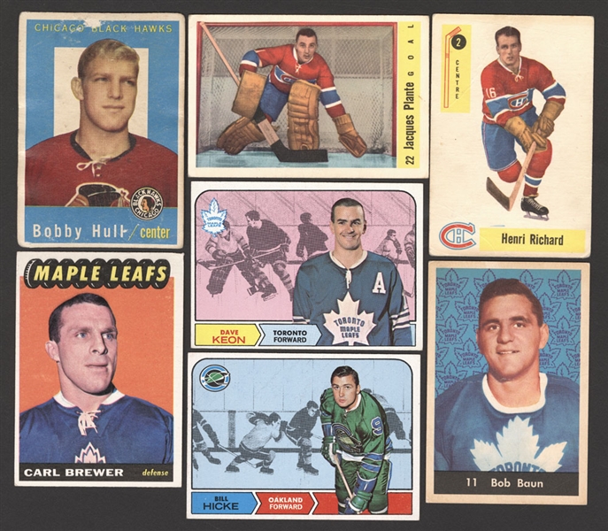 Vintage Hockey Cards (7) Including 1958-59 Parkhurst #22 Jacques Plante and 1959-60 Topps #47 Bobby Hull
