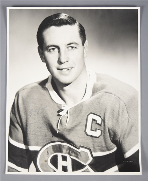 Vintage 1960s Jean Beliveau Montreal Canadiens Signed David Bier Studios Large Portrait Photo (16" x 20") 