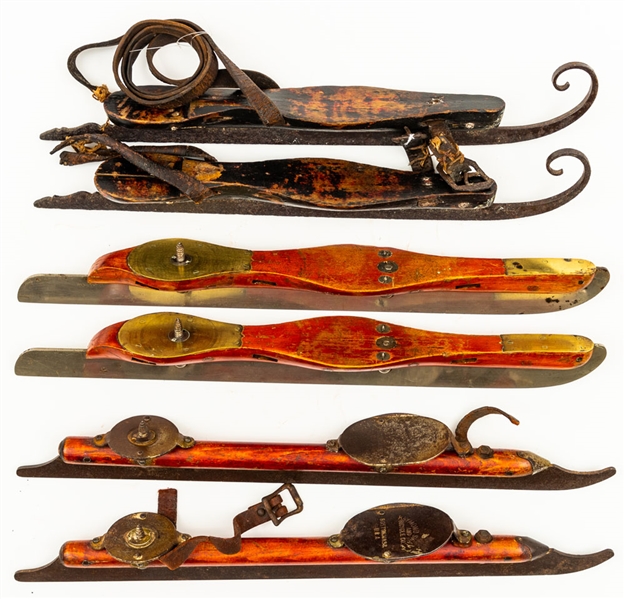 19th Century Speed / Racing Ice Skate Collection of 3 Pairs including Peck & Snyder Models 