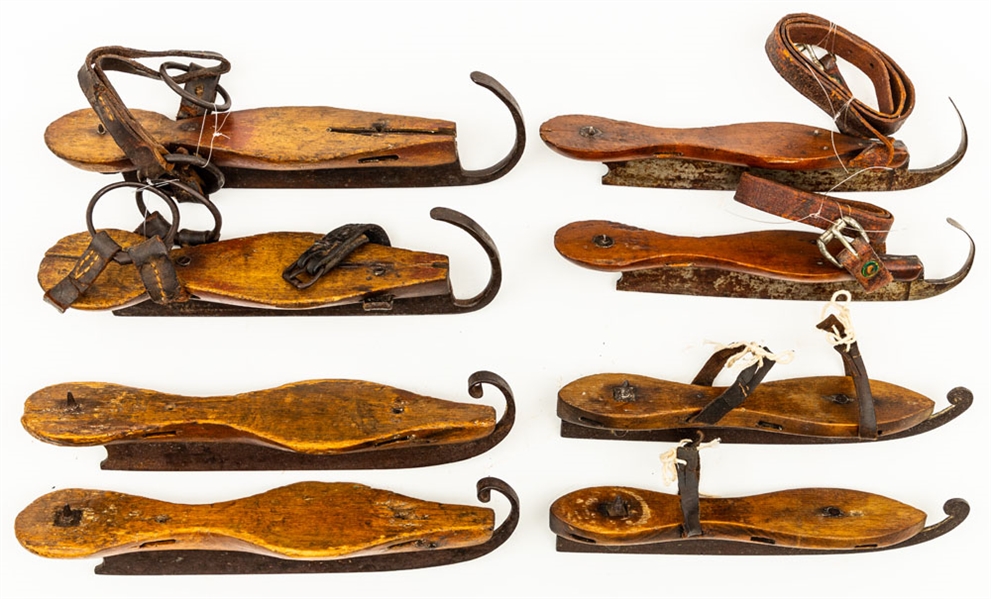 Antique 19th Century Curled-Tip Blade Ice Skate Collection of 4 Pairs #1 