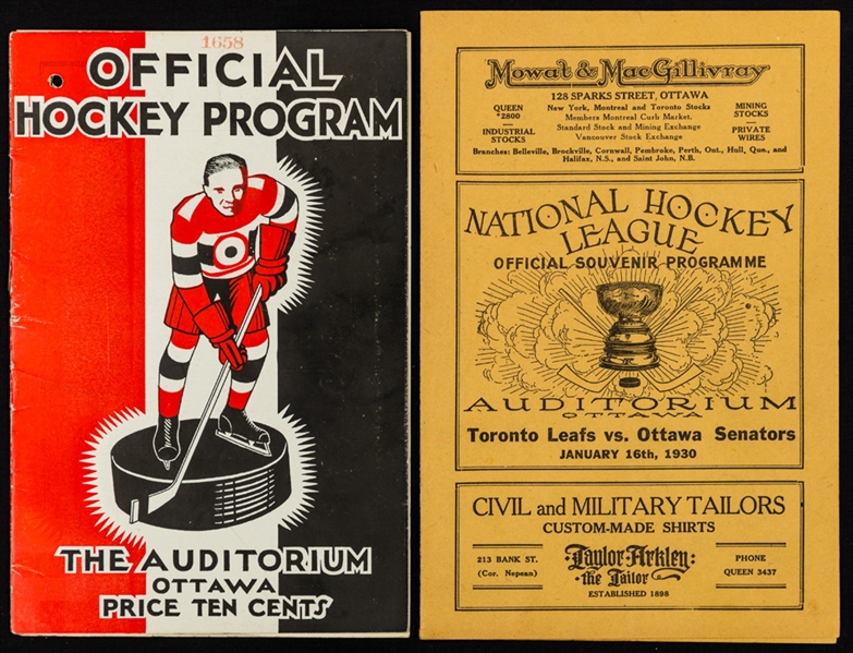 January 16th 1930 vs Toronto and December 17th 1932 Ottawa Senators Ottawa Auditorium Programs 
