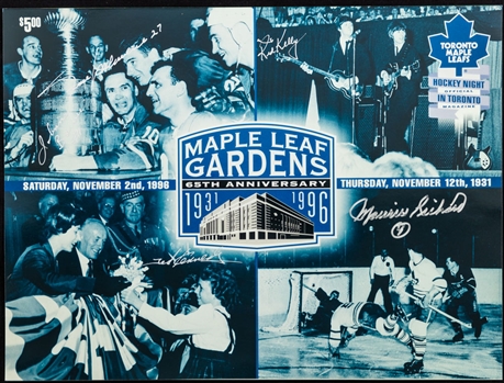 Maple Leaf Gardens 65th Anniversary Photo Signed by Bower, Mahovlich, Kelly, Kennedy and Maurice Richard (11" x 14 1/2")
