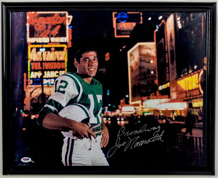 Joe Namath Signed New York Jets Framed Photo with PSA/DNA LOA (17" x 21") - "Broadway" Annotation 
