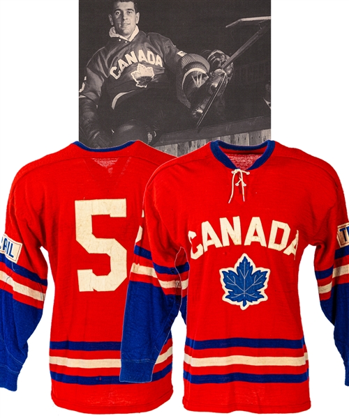 Michel Lagaces 1961 IIHF World Ice Hockey Championships Team Canada (Trail Smoke Eaters) Game-Worn Jersey with Family LOA