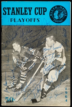 Detroit Red Wings 1963-64 NHL Playoffs Team-Signed Program with LOA Including Deceased HOFers Sawchuk, Howe, Gadsby, Pronovost and Abel