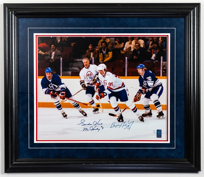 Wayne Gretzky and Gordie Howe Dual-Signed 1979 WHA All-Star Game Limited-Edition Artist Proof Framed Photo #AP 11/15 with WGA COA (25 1/2” x 29 1/2”)