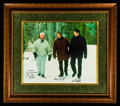 Wayne Gretzky, Gordie Howe and Mario Lemieux Triple-Signed "Pond of Dreams" Framed Canvas Print (31 ½” x 35 ½”) 