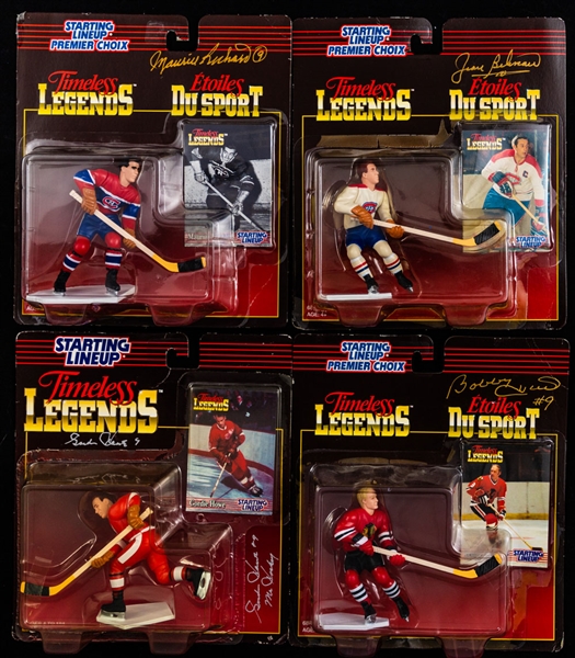 1995 Kenner Starting Line-Up Signed Hockey Figurine Collection of 4 Including Deceased HOFers Gordie Howe, Jean Beliveau and Maurice Richard with LOA