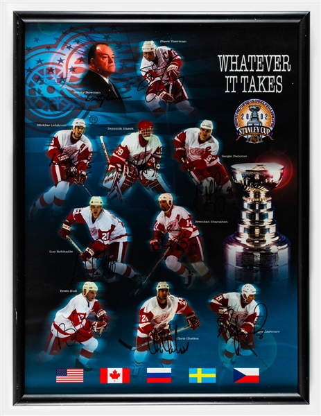 Detroit Red Wings 2002 Stanley Cup Champions Team-Signed Framed Posters (2) with Yzerman, Chelios, Fedorov, Larionov and Hasek 