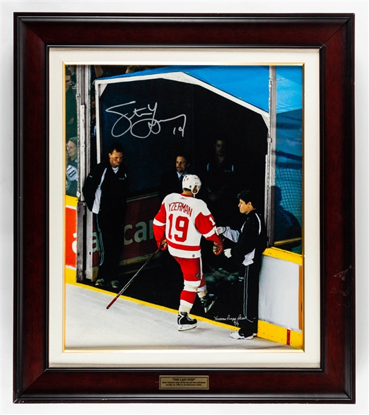 Steve Yzerman "The Last Step" Signed Limited-Edition Framed Canvas Print "Yzerman Player Proof 9/9" (27 ½” x 31 ½”) Plus Signed Career Stats Captains Jersey 