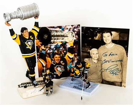 Mario Lemieux Pittsburgh Penguins Figurine and Signed Photo Collection of 5 with LOA