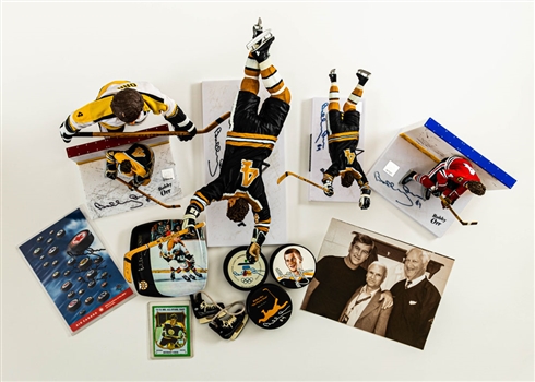 Bobby Orr Boston Bruins Signed McFarlane Figurine and Puck Collection of 11 with LOA