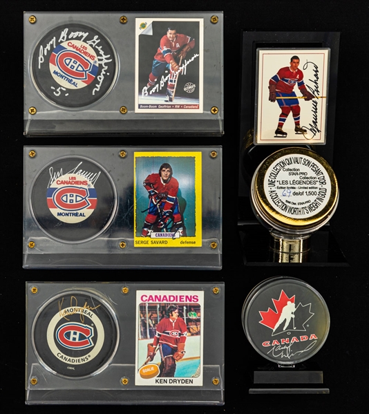 Misc Signed Puck Collection of 96 including Many HOFers, Detroit Red Wings and Multi-Signed Examples including Howe, Yzerman, Beliveau and Dryden 