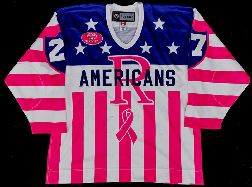 Jimmy Bonneaus 2009-10 AHL Rochester Americans Signed Hockey Fight Cancer Game-Issued/Worn Jersey