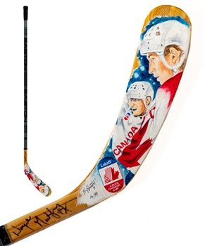 Wayne Gretzkys Early-1990s Signed Game-Issued Easton Stick with 91 Canada Cup Original Art by Steve Houston