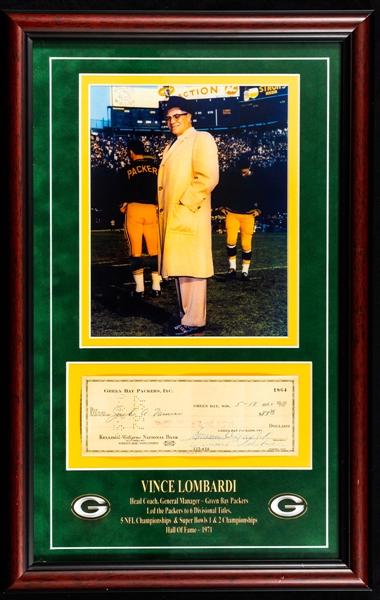 Deceased HOFer Vince Lombardi Signed 1960 Green Bay Packers Check Framed Display (14" x 22")