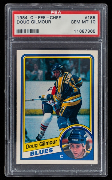1984-85 O-Pee-Chee Hockey Card #185 HOFer Doug Gilmour Rookie - Graded PSA GEM MT 10