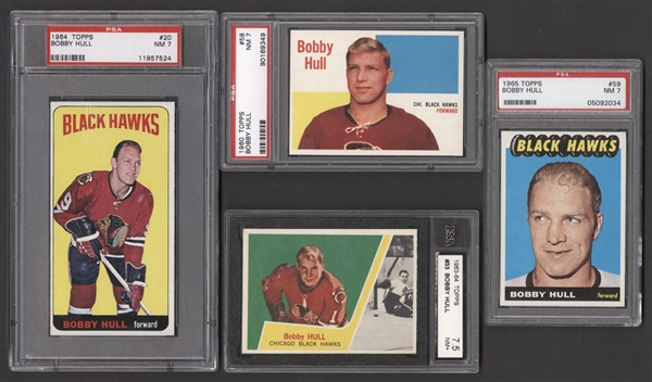 1960-61 to 1979-80 Topps Hockey Cards of HOFer Bobby Hull (7) - Most Graded PSA 7 or Better