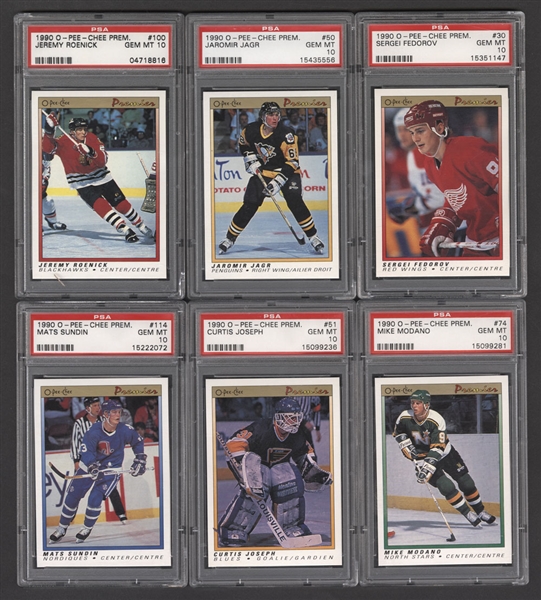 1990-91 O-Pee-Chee Premier Hockey Rookie Cards (11) Including Jagr, Modano, Fedorov, Roenick and Sundin - All Graded PSA GEM MT 10