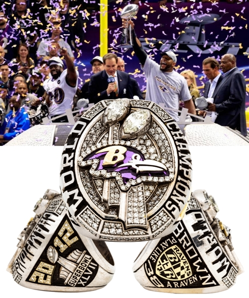 Omar Browns 2012 Baltimore Ravens Super Bowl XLVII Championship 10K Gold and Diamond Ring