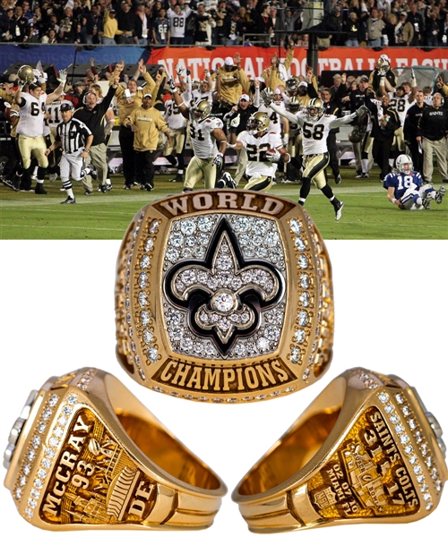 Bobby McCrays 2009 New Orleans Saints Super Bowl XLIV Champions 14K Gold and Diamond Ring 