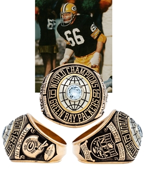 Ray Nitschkes 1966 Green Bay Packers Super Bowl I Championship 14K Gold and Diamond Ring