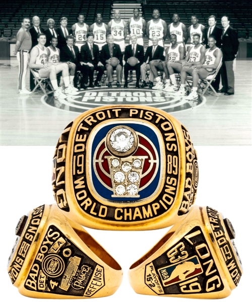John Longs 1988-89 Detroit Pistons NBA Championship 14K Gold and Diamond Ring 