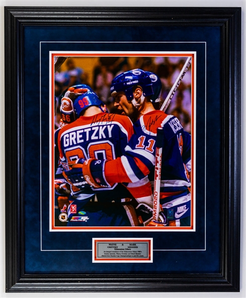 Wayne Gretzky and Mark Messier Dual-Signed Edmonton Oilers Limited-Edition Framed Photo Display with WGA COA #59/99 (27” x 32 ½”) 