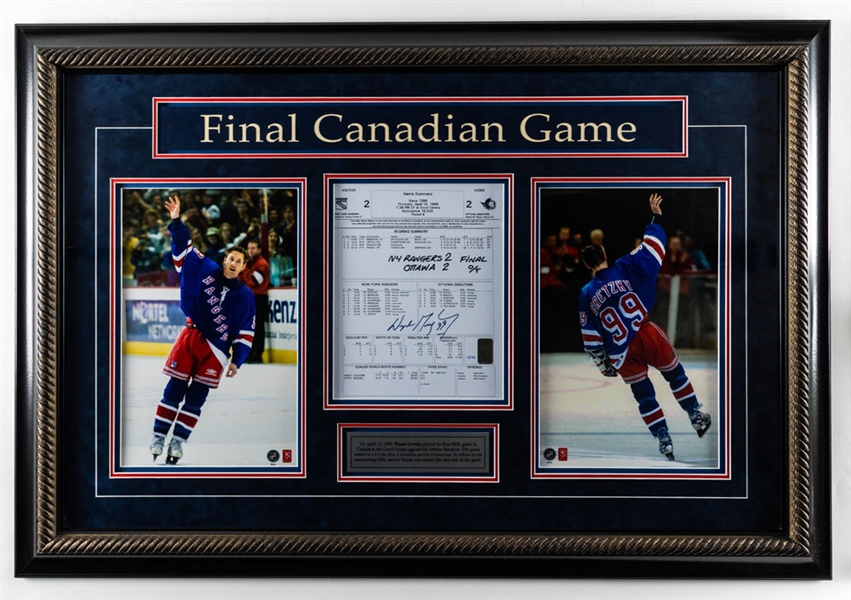 Wayne Gretzky Signed New York Rangers "Final Canadian Game" Limited-Edition Framed Display #3/199 with WGA COA (27" x 40") 