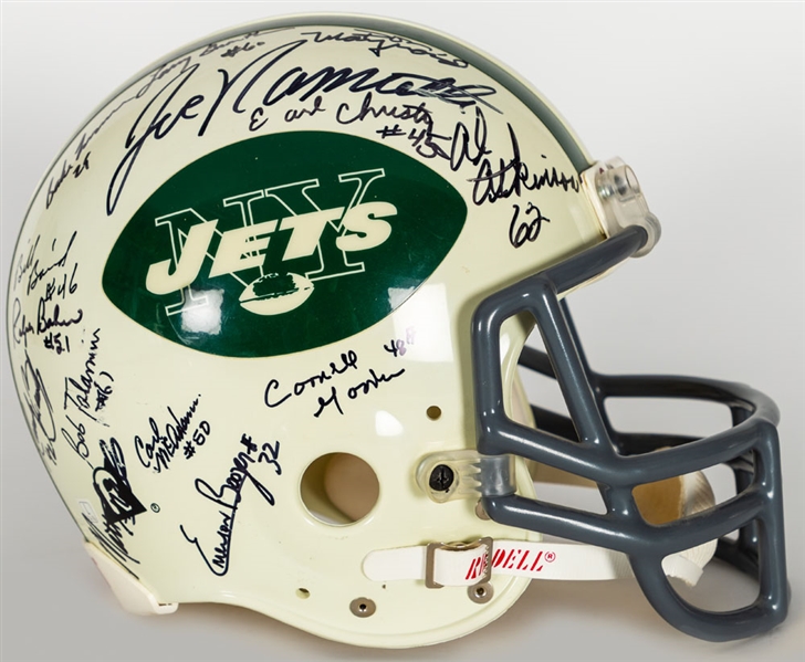 1968 New York Jets Super Bowl III Champions Team-Signed NFL Throwback Full-Size Riddell Helmet 
