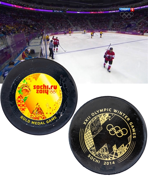 Canada vs Sweden 2014 Sochi Winter Olympics Game-Used Gold Medal Game Puck with LOA