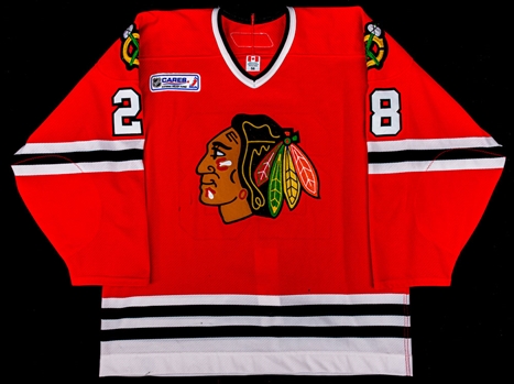 Mark Bells October 5th 2005 Chicago Black Hawks Game-Worn Jersey - "NHL/NHLPA Cares Katrina Relief Fund" Patch!