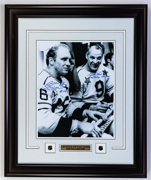Bobby Hull and Gordie Howe Dual-Signed Framed All-Star Game Photo (28 ½” x 34 ½”) Plus Hull Signed Chicago Black Hawks Jersey, Puck and Photo 