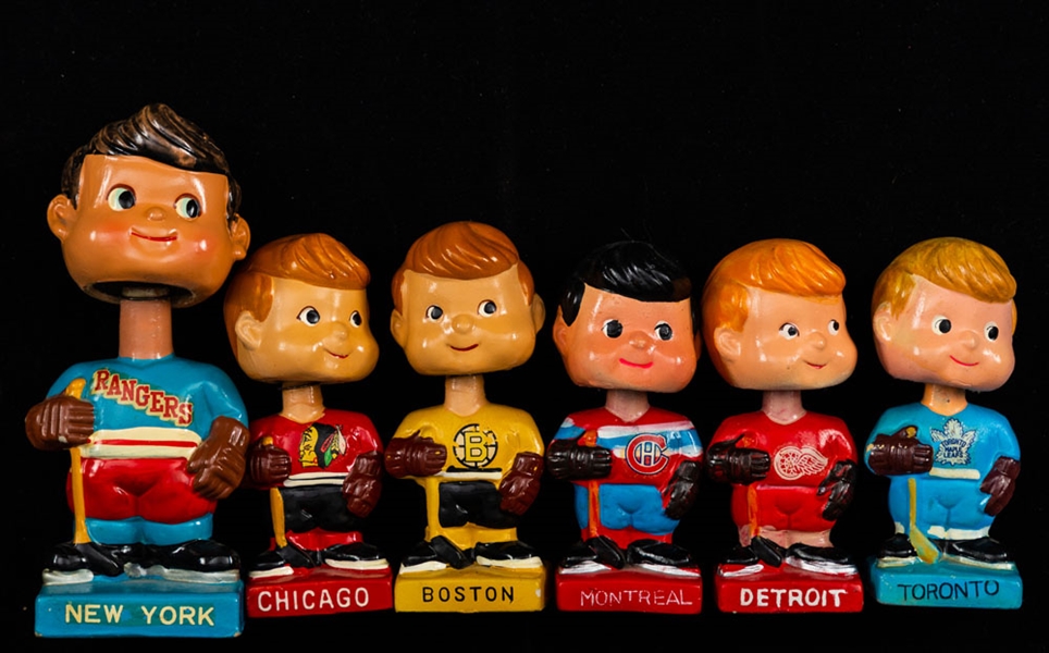 1962 NHL "Original Six" Teams Mini Nodder / Bobble Head Doll Collection of 6