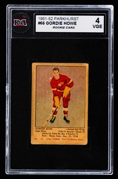 1951-52 Parkhurst Hockey Card #66 HOFer Gordie Howe Rookie – Graded KSA 4