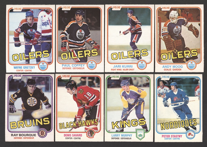 1981-82 O-Pee-Chee Hockey Complete High Grade 396-Card Set Plus Empty Wax Box, 100+ Wrappers and 95+ Extra Blank Back Cards