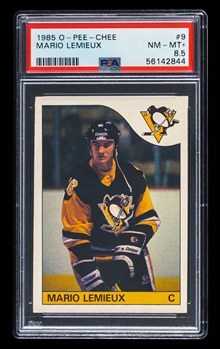 1985-86 O-Pee-Chee Hockey Card #9 HOFer Mario Lemieux Rookie - Graded PSA 8.5