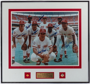 Cincinnati Reds "The Big Red Machine - 1975 and 1976 World Series Champions" Multi-Signed Framed Photo by 8 Including Rose, Bench, Foster, Perez, Morgan, Geronimo, Griffey and Concepcion (24" x 26") 