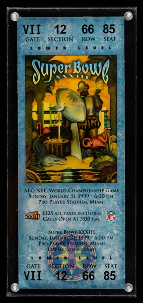 Super Bowl XXXIII 1999 Denver Broncos vs Atlanta Falcons Full Ticket - John Elway MVP