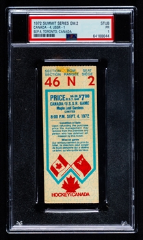 1972 Canada-Russia Series Game 2 Ticket Stub from Maple Leaf Gardens - Graded PSA 1