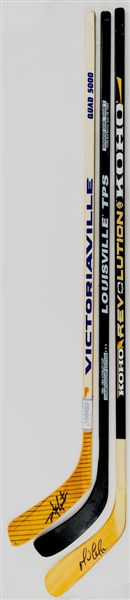 HOFers Mario Lemieux, Mike Gartner and Mark Messier Signed Game-Issued / Commemorative Hockey Sticks