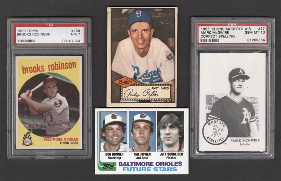 1982 Topps Baseball Card #21 HOFer Cal Ripken Rookie, 1985 to 1990 Mark McGwire Graded Baseball Cards (6) and Other Cards (5)