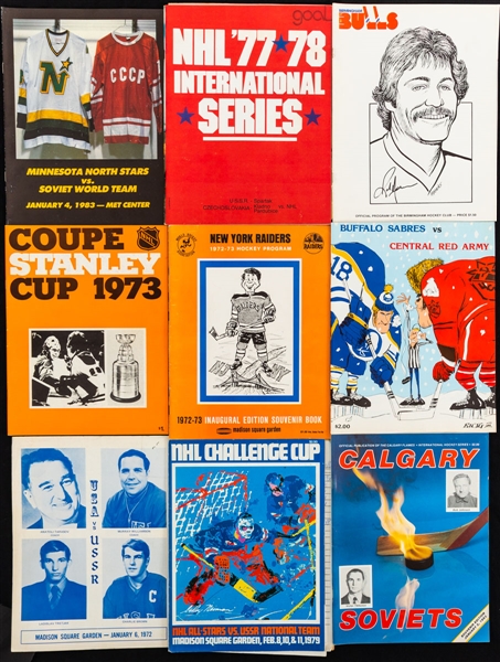 NHL and WHA Program Collection of 15 including Soviets vs NHL Teams (5), 1973 Stanley Cup Semi-Finals and New York Raiders 1972-73 Inaugural Game 