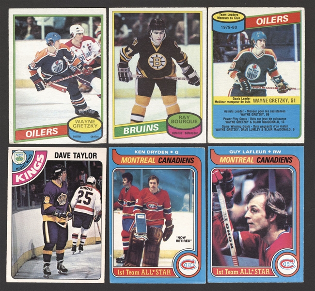 1978-79, 1979-80 and 1980-81 O-Pee-Chee Hockey Card Collection (625+) Including 1980-81 Card #140 HOFer Ray Bourque Rookie and 1980-81 Card #250 HOFer Wayne Gretzky