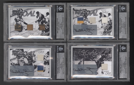 2003-04 ITG BAP Ultimate Memorabilia “Bobby Orr The Goal” 14-Card Set - Single, Dual and Triple Jersey/Stick Cards (/10 to /35) - Three Cards Signed by Orr