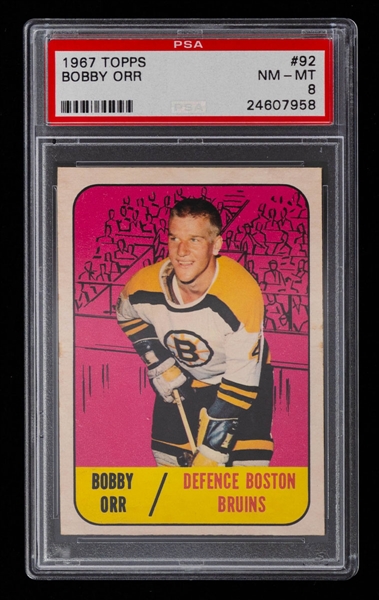 1967-68 Topps Hockey Card #92 HOFer Bobby Orr - Graded PSA 8