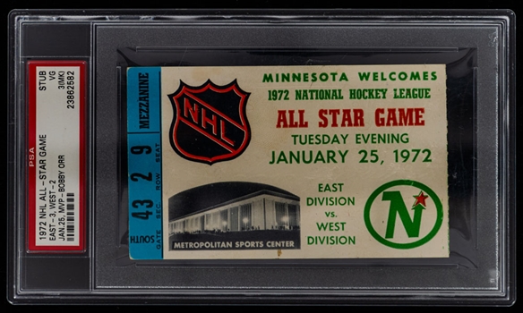 1972 NHL All-Star Game Ticket Stub (Graded PSA 3 MK) - Bobby Orr MVP of the Game